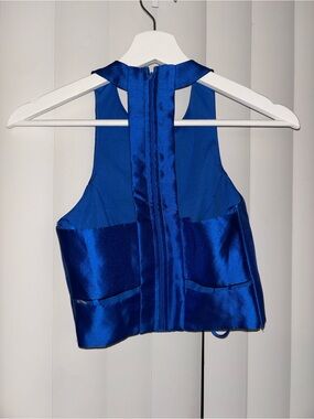 Satin Racerback Crop Top with a skirt in Royal Blue and Floral patterns